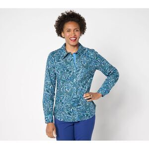 Maya J Women's Top Sz S Estate Print or Solid Poplin Blouse Blue A664417